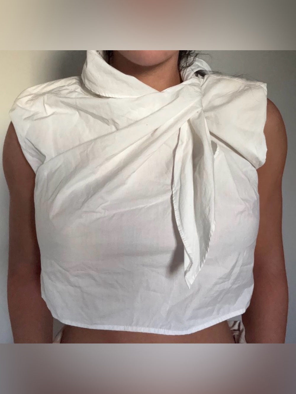 Zara White Sleeveless Blouse with Scarf Detail